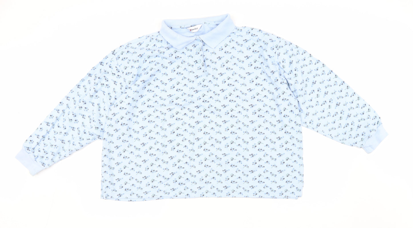 Damart Womens Blue Floral Cotton Basic T-Shirt Size 24 Collared