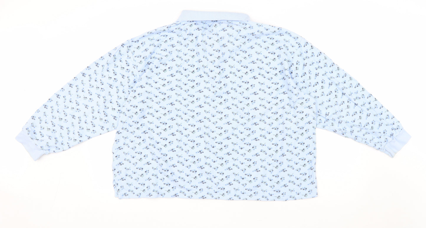 Damart Womens Blue Floral Cotton Basic T-Shirt Size 24 Collared