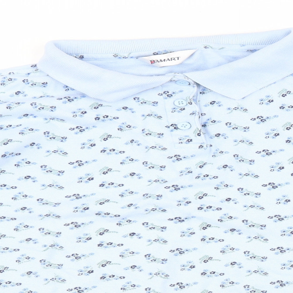 Damart Womens Blue Floral Cotton Basic T-Shirt Size 24 Collared
