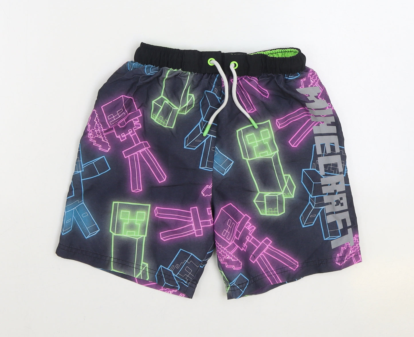 Mojang Boys Multicoloured Geometric Polyester Sweat Shorts Size 10-11 Years Regular Drawstring - Minecraft Swim Trunks