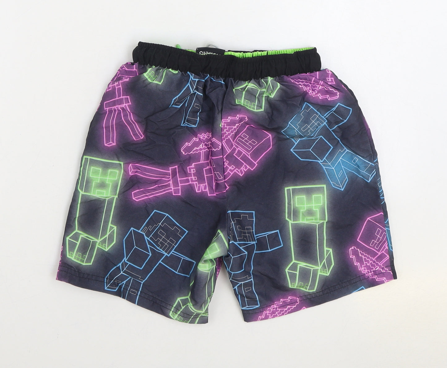 Mojang Boys Multicoloured Geometric Polyester Sweat Shorts Size 10-11 Years Regular Drawstring - Minecraft Swim Trunks