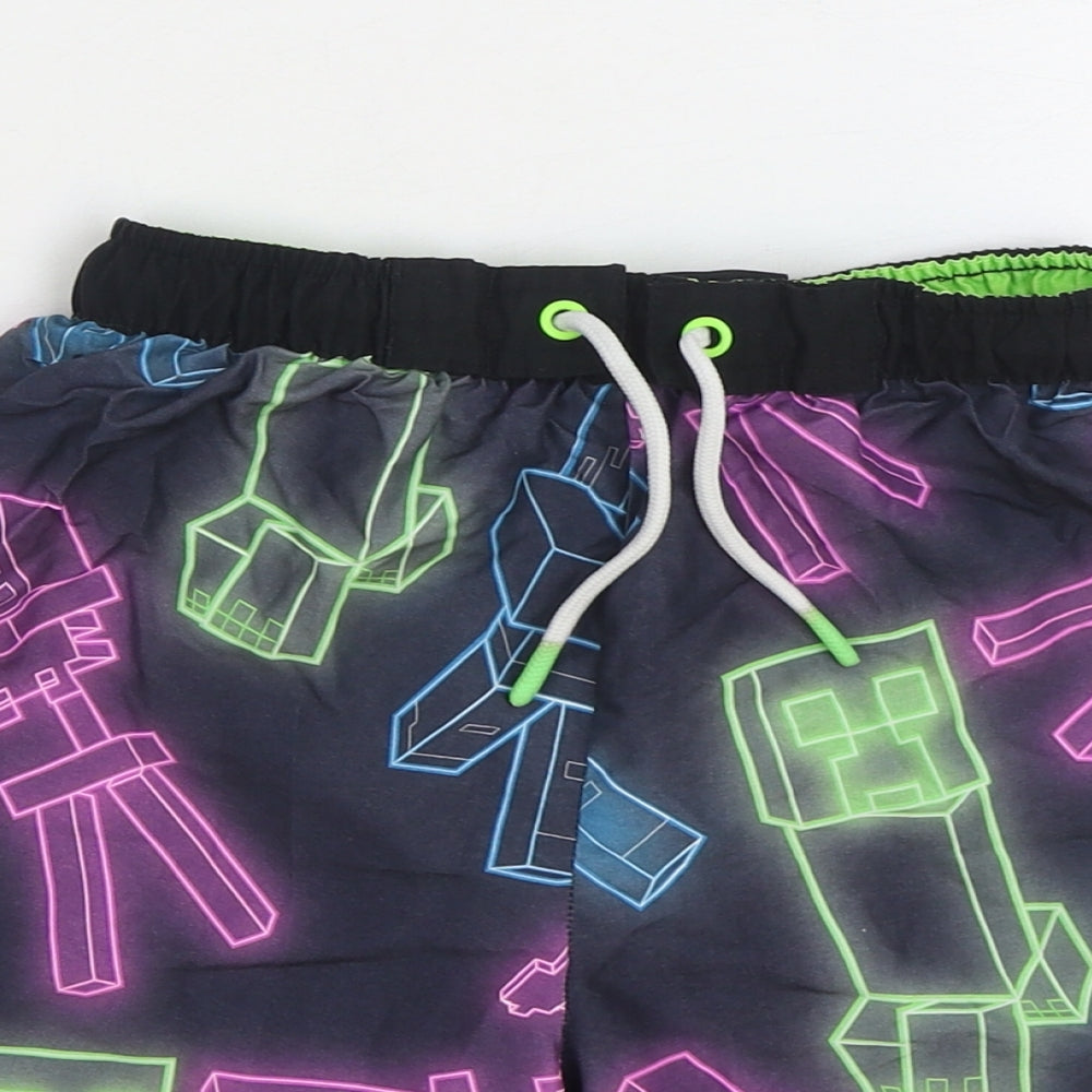 Mojang Boys Multicoloured Geometric Polyester Sweat Shorts Size 10-11 Years Regular Drawstring - Minecraft Swim Trunks