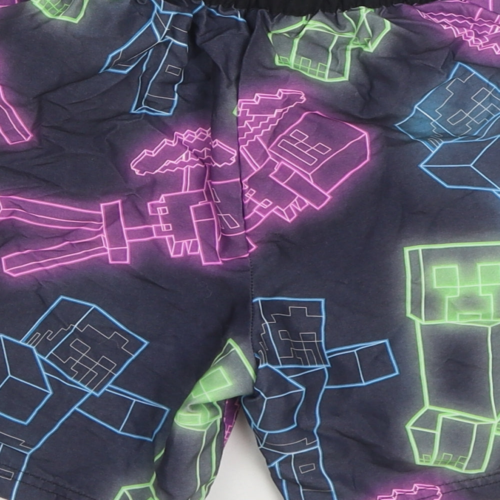 Mojang Boys Multicoloured Geometric Polyester Sweat Shorts Size 10-11 Years Regular Drawstring - Minecraft Swim Trunks