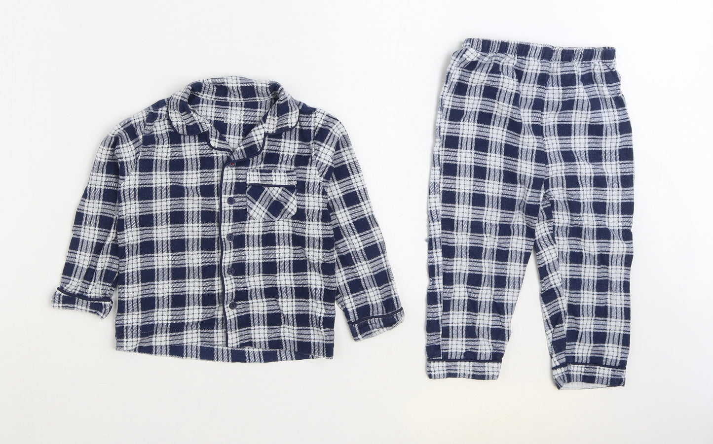 Primark Boys Blue Plaid 100% Cotton Pyjama Set Size 2-3 Years Button - Shirt