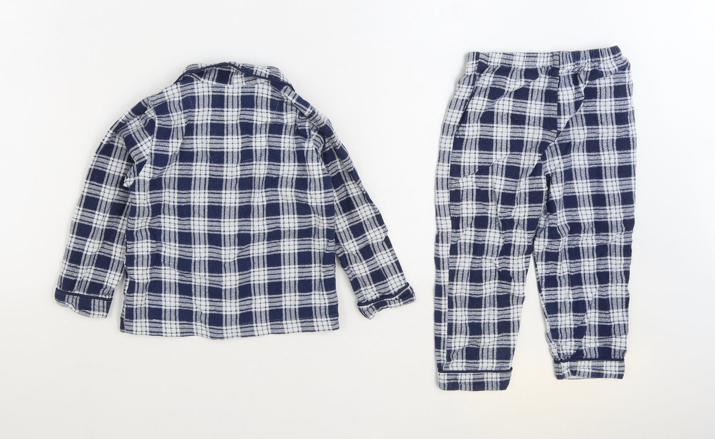 Primark Boys Blue Plaid 100% Cotton Pyjama Set Size 2-3 Years Button - Shirt