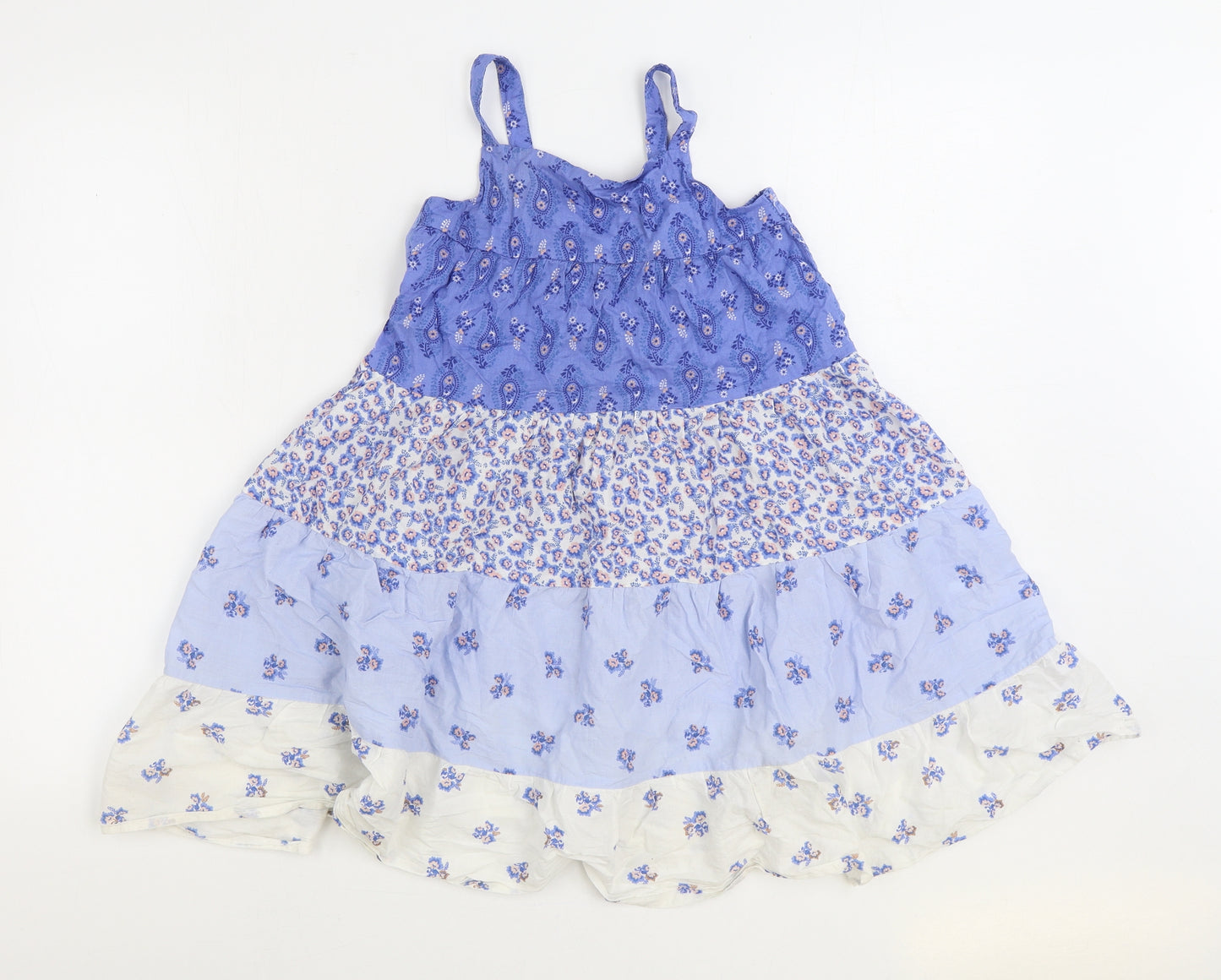 H&M Girls Blue Geometric 100% Cotton Trapeze & Swing Size 8-9 Years Square Neck Pullover