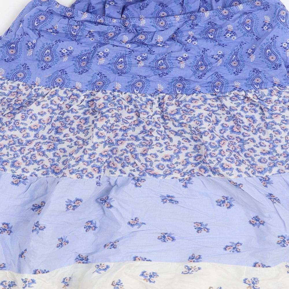 H&M Girls Blue Geometric 100% Cotton Trapeze & Swing Size 8-9 Years Square Neck Pullover
