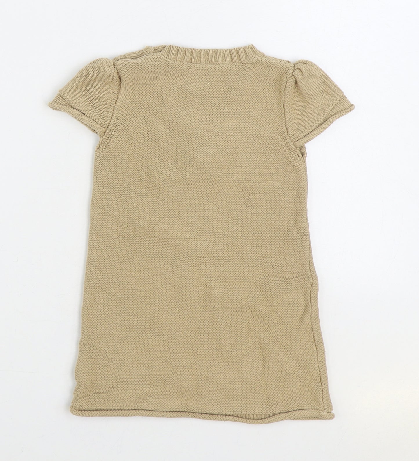 NEXT Girls Brown Cotton Jumper Dress Size 2-3 Years Round Neck Button - v