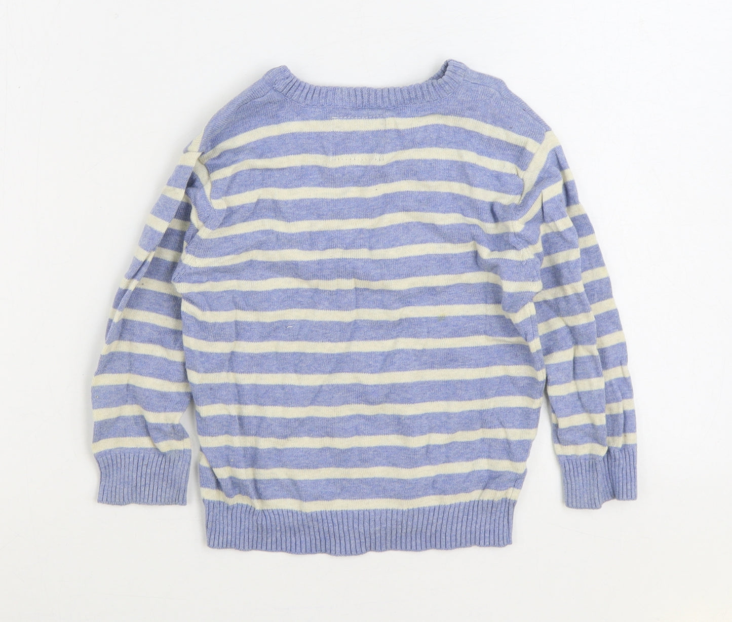 Rebel Boys Blue Round Neck Striped 100% Cotton Pullover Jumper Size 3-4 Years Pullover
