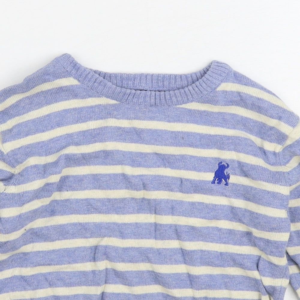 Rebel Boys Blue Round Neck Striped 100% Cotton Pullover Jumper Size 3-4 Years Pullover