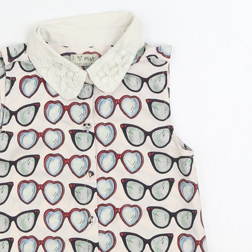 NEXT Girls Multicoloured Geometric Polyester Basic Button-Up Size 6 Years Collared Button - Glasses
