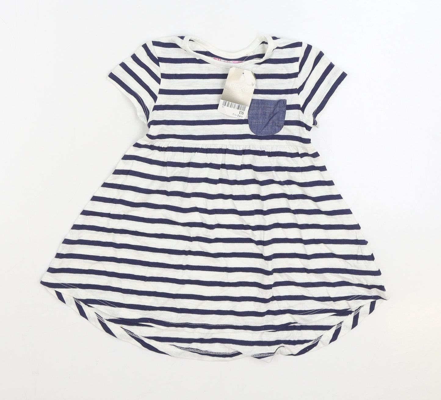 NEXT Girls Blue Striped 100% Cotton A-Line Size 18-24 Months Boat Neck Pullover
