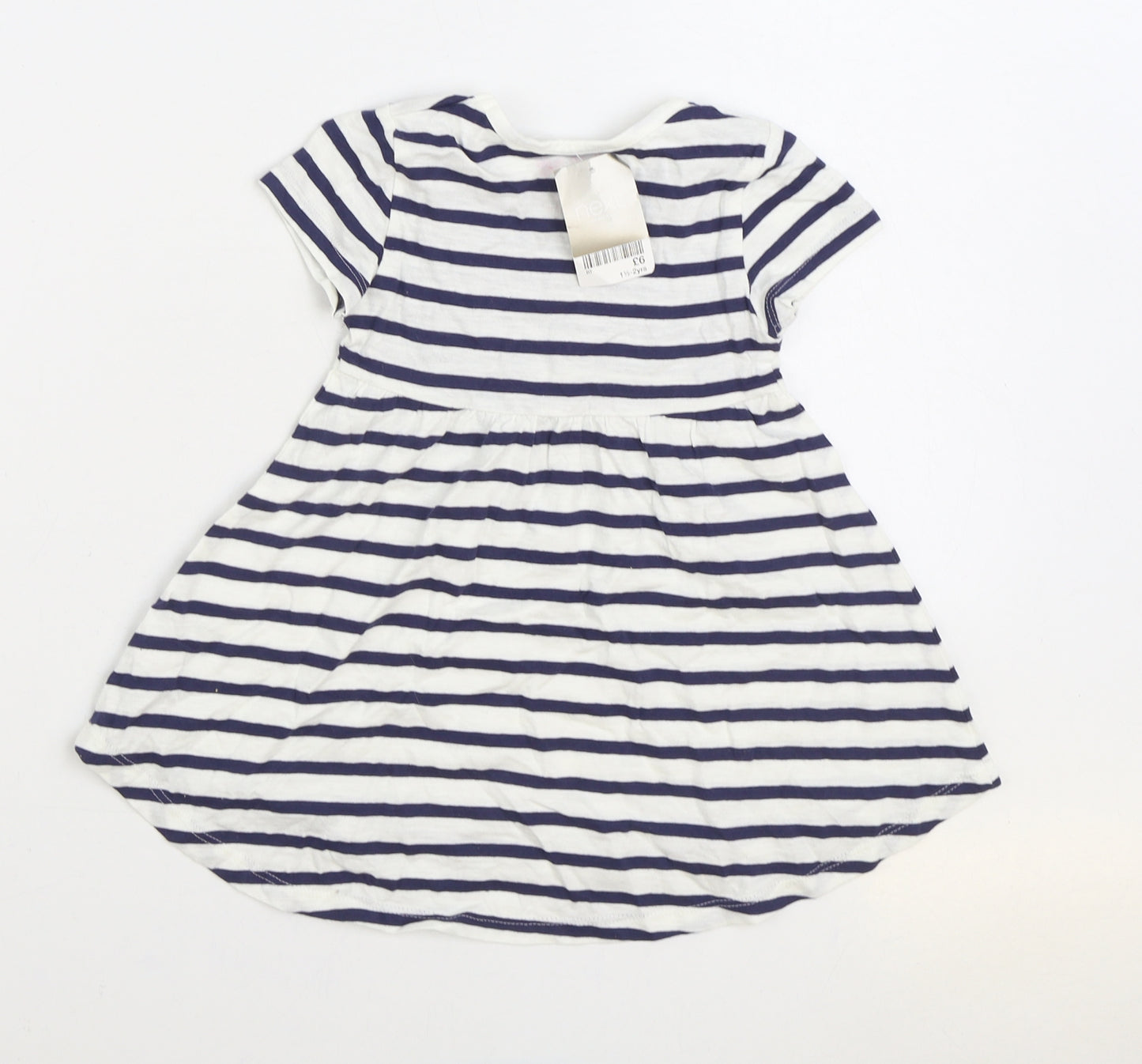 NEXT Girls Blue Striped 100% Cotton A-Line Size 18-24 Months Boat Neck Pullover