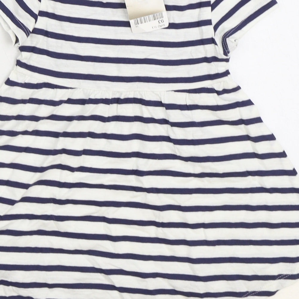 NEXT Girls Blue Striped 100% Cotton A-Line Size 18-24 Months Boat Neck Pullover