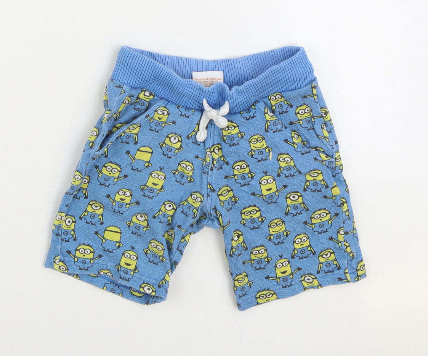 Despicable Me Boys Blue Geometric 100% Cotton Sweat Shorts Size 2-3 Years Regular Drawstring - Mionions