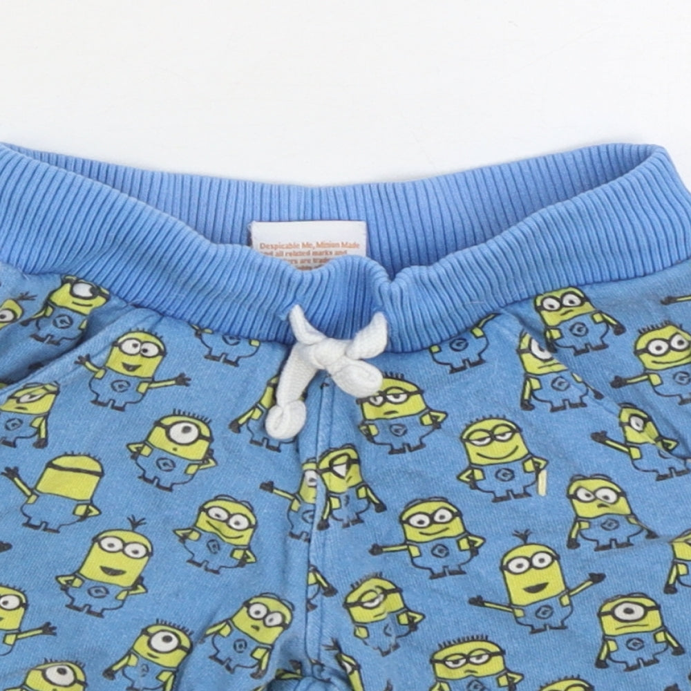 Despicable Me Boys Blue Geometric 100% Cotton Sweat Shorts Size 2-3 Years Regular Drawstring - Mionions