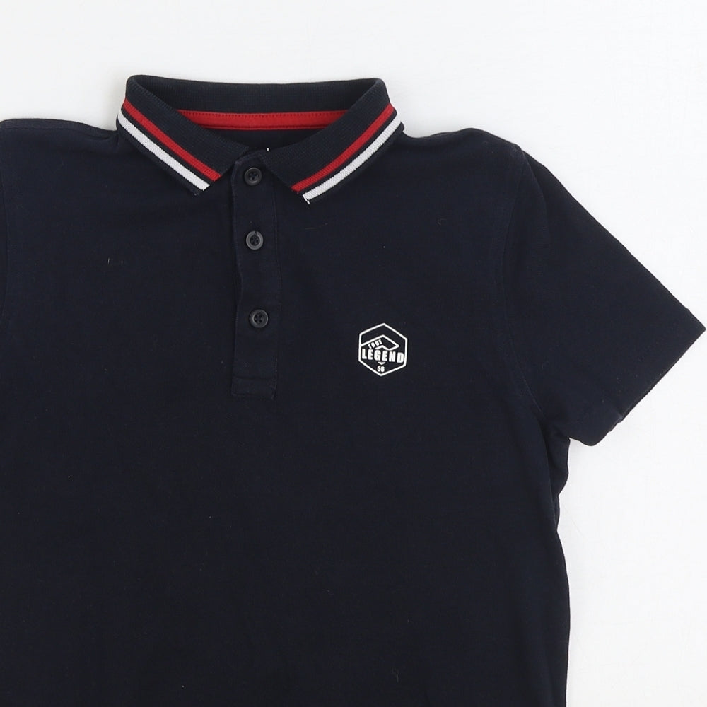 F&F Boys Blue 100% Cotton Pullover Polo Size 8-9 Years Collared Button