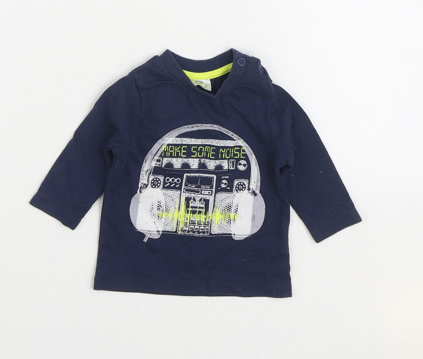 F&F Baby Blue Cotton Basic T-Shirt Size 0-3 Months Round Neck Snap - Make Some Noise