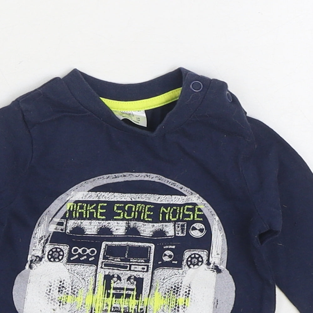 F&F Baby Blue Cotton Basic T-Shirt Size 0-3 Months Round Neck Snap - Make Some Noise