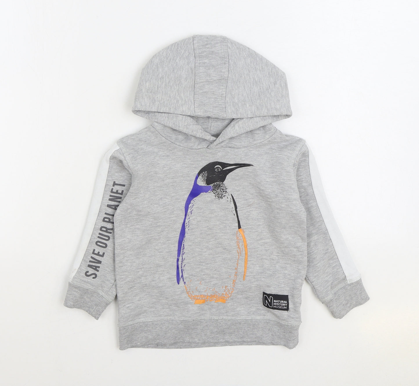 Natural History Museum Boys Grey Cotton Pullover Hoodie Size 4 Years Pullover - Penguin