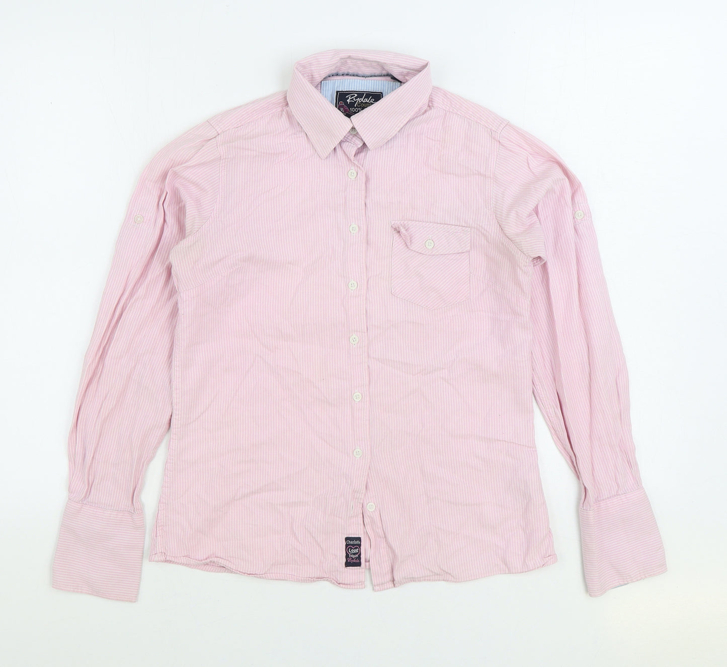 Rydale Country Womens Pink Striped 100% Cotton Basic Button-Up Size 10 Collared