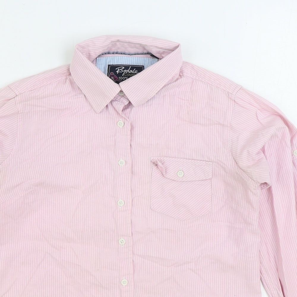 Rydale Country Womens Pink Striped 100% Cotton Basic Button-Up Size 10 Collared