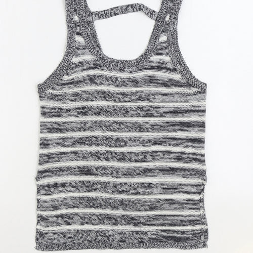 Lottie Loves Womens Grey V-Neck Striped Acrylic Vest Jumper Size 8