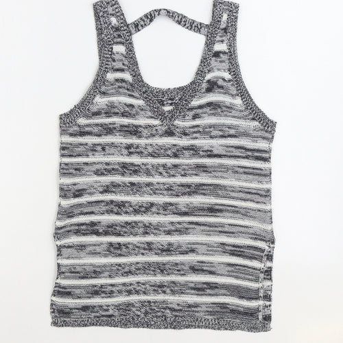 Lottie Loves Womens Grey V-Neck Striped Acrylic Vest Jumper Size 8