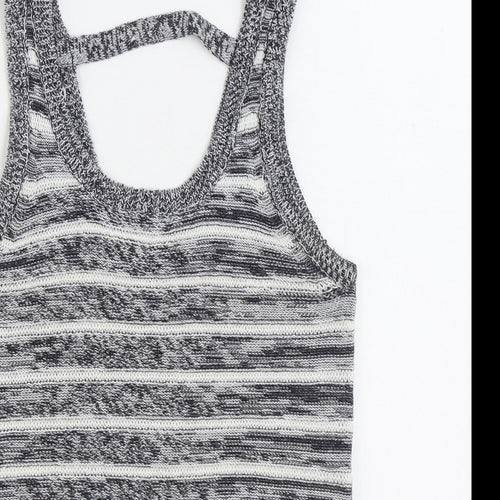 Lottie Loves Womens Grey V-Neck Striped Acrylic Vest Jumper Size 8