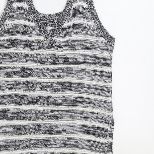 Lottie Loves Womens Grey V-Neck Striped Acrylic Vest Jumper Size 8