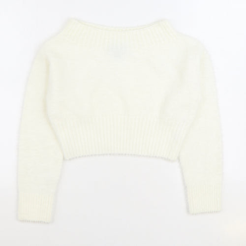 915 Generation Girls White Round Neck Nylon Pullover Jumper Size 12-13 Years Pullover - Cropped