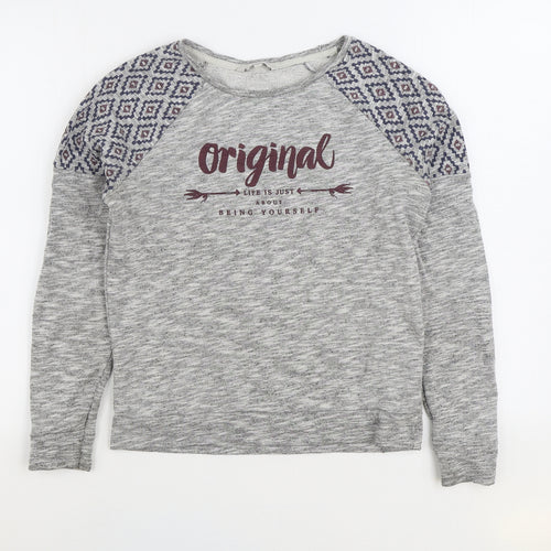 Clockhouse Womens Grey Geometric Cotton Pullover Sweatshirt Size M Pullover - Original