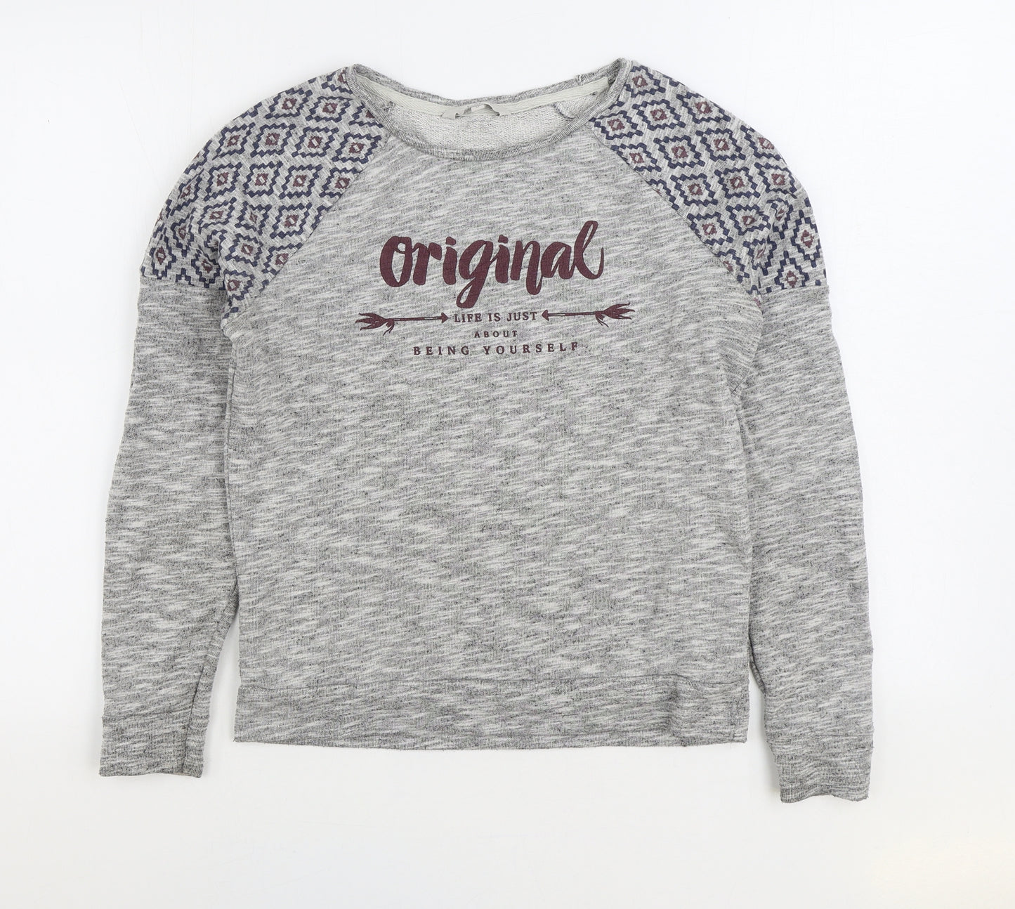 Clockhouse Womens Grey Geometric Cotton Pullover Sweatshirt Size M Pullover - Original