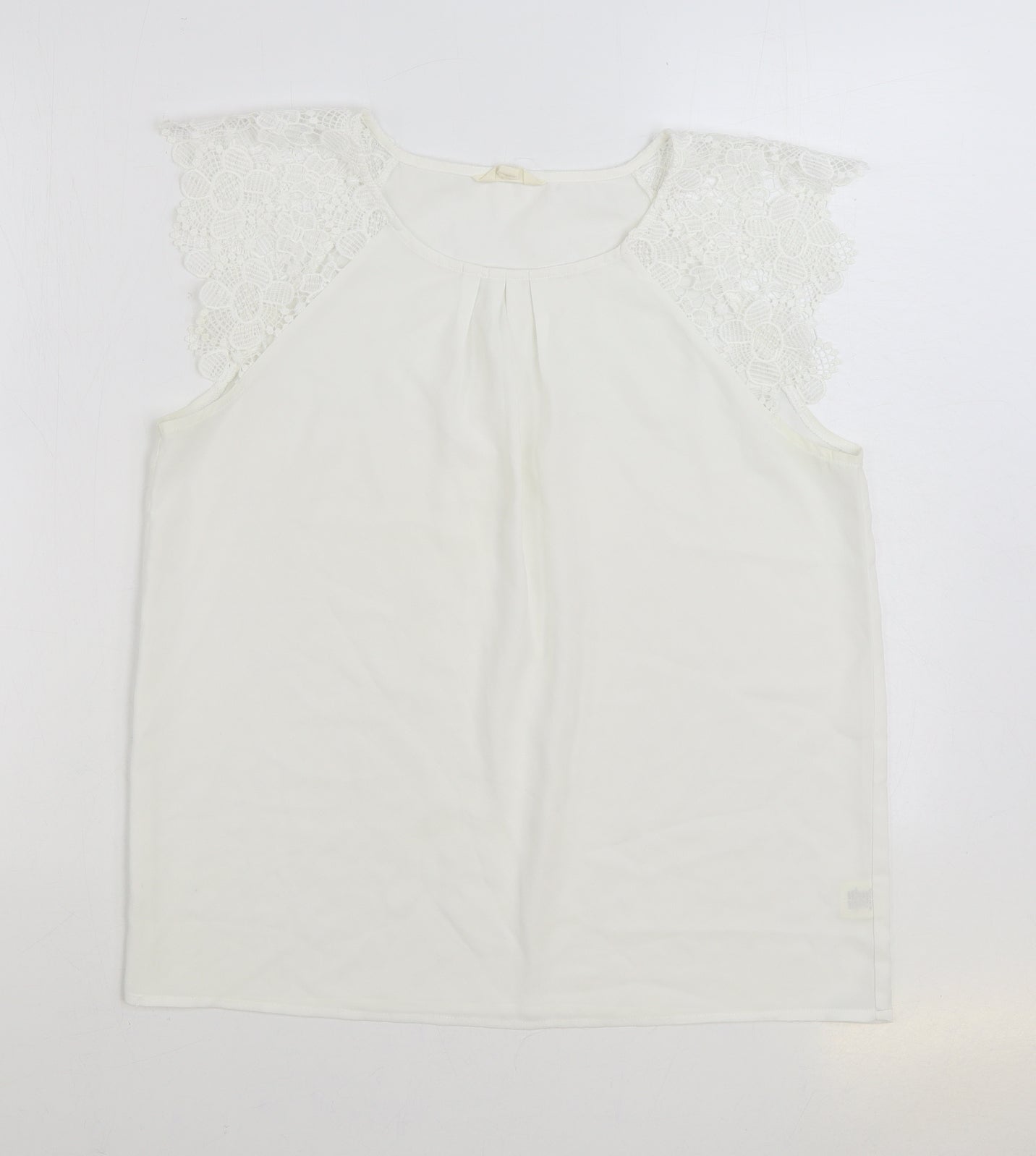 Adiva Womens White Polyester Basic Blouse Size M Round Neck - Lace Sleeves