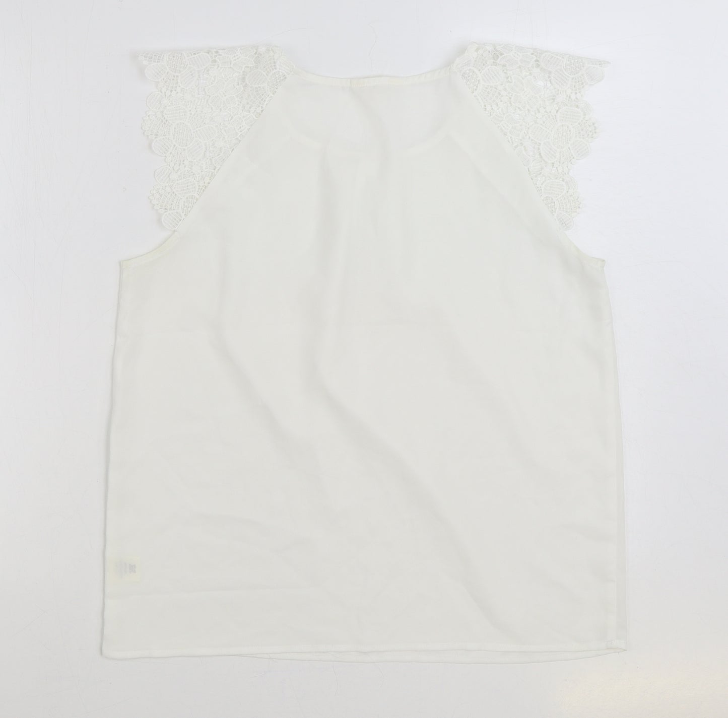 Adiva Womens White Polyester Basic Blouse Size M Round Neck - Lace Sleeves