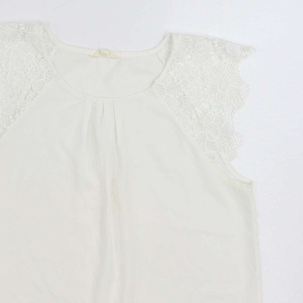 Adiva Womens White Polyester Basic Blouse Size M Round Neck - Lace Sleeves