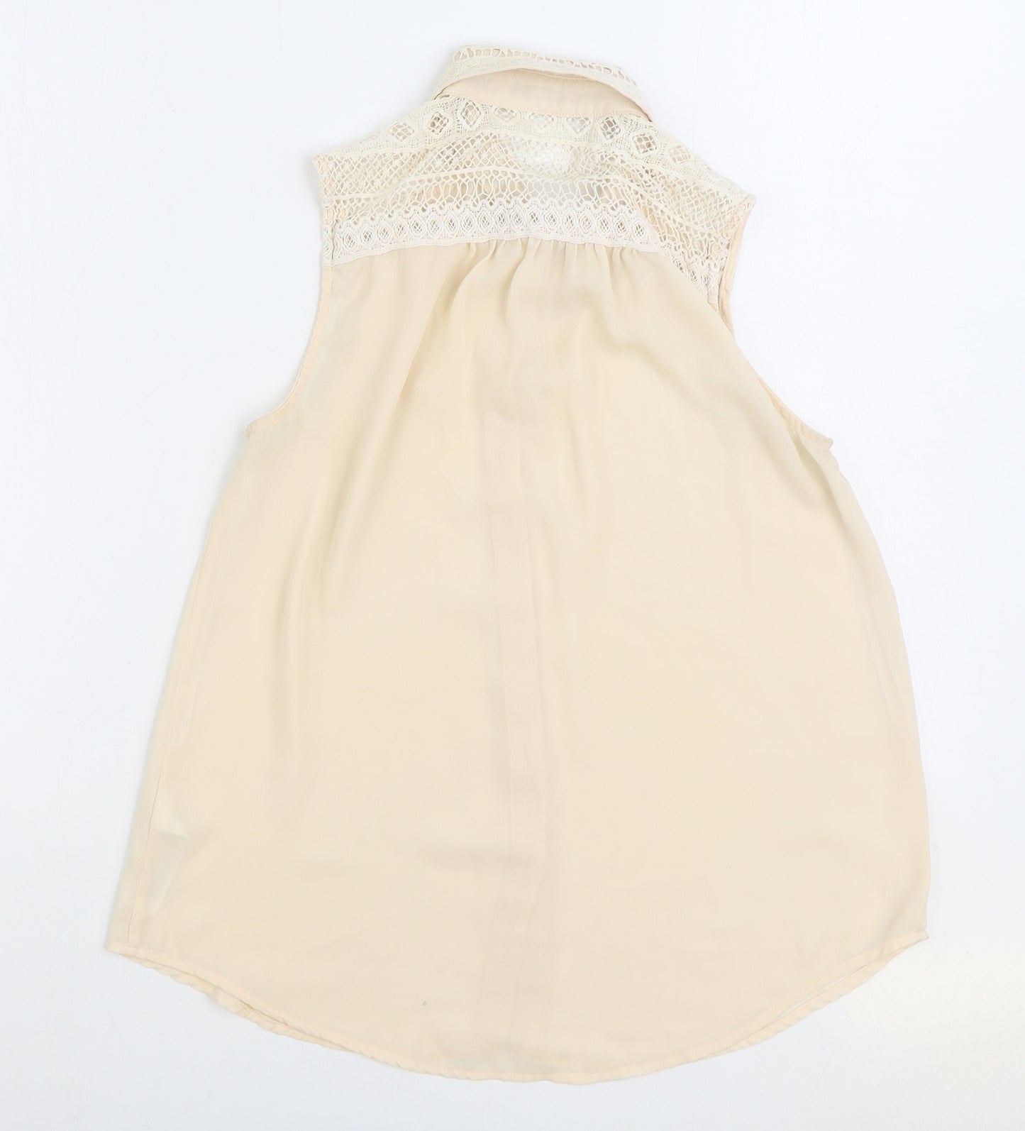 New Look Womens Beige Polyester Basic Button-Up Size 10 Collared - Lace Top