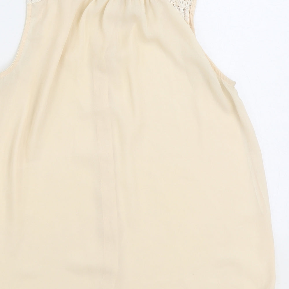 New Look Womens Beige Polyester Basic Button-Up Size 10 Collared - Lace Top