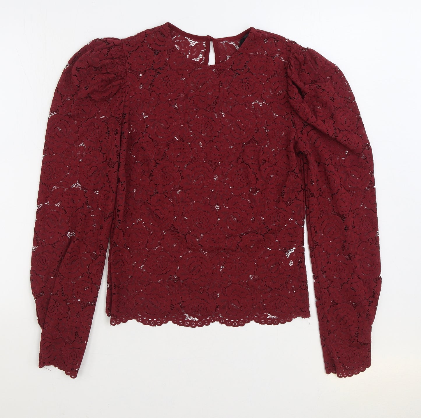 Primark Womens Red Nylon Basic Blouse Size 10 Round Neck