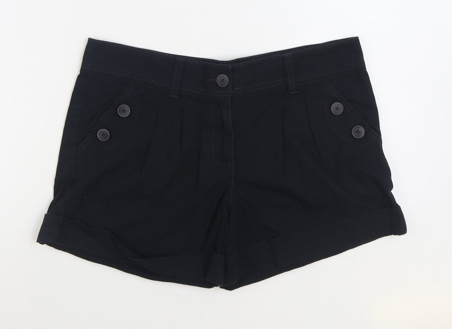 F&F Womens Black 100% Cotton Bermuda Shorts Size 14 Regular Zip