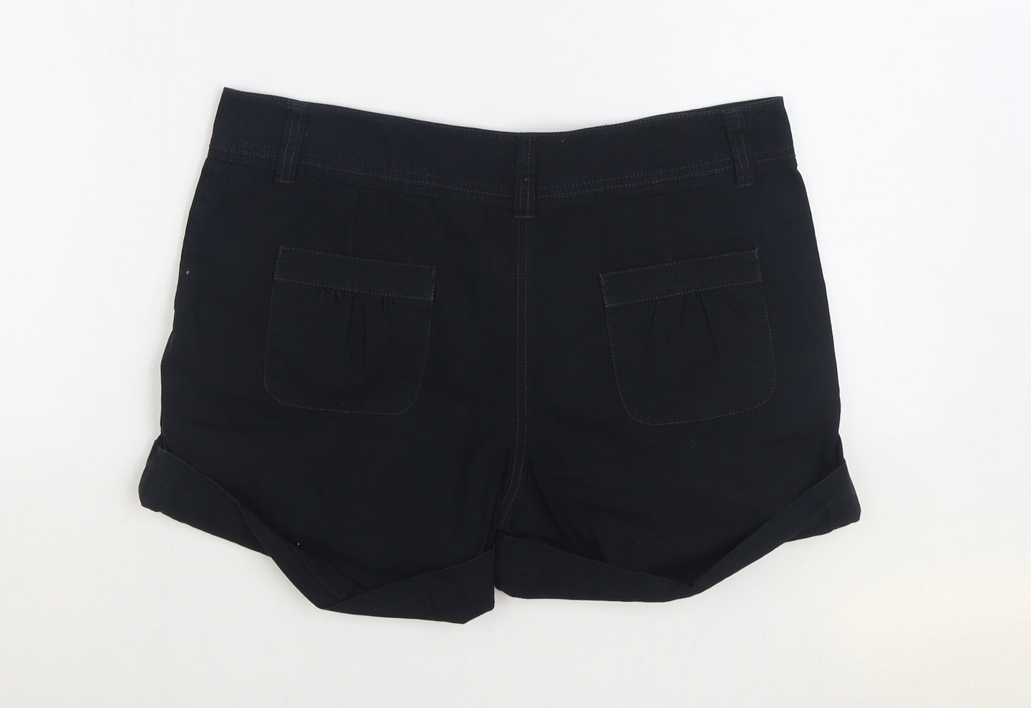 F&F Womens Black 100% Cotton Bermuda Shorts Size 14 Regular Zip