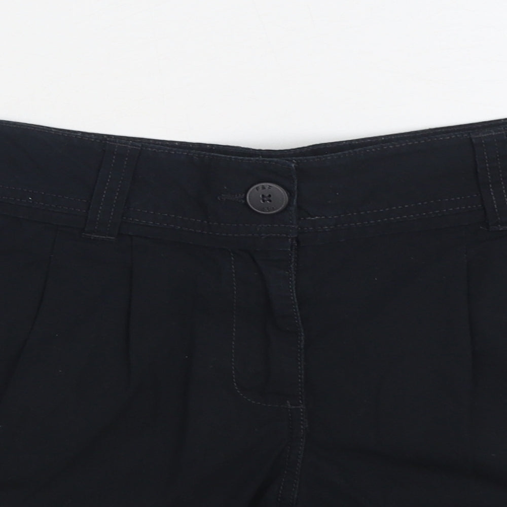 F&F Womens Black 100% Cotton Bermuda Shorts Size 14 Regular Zip