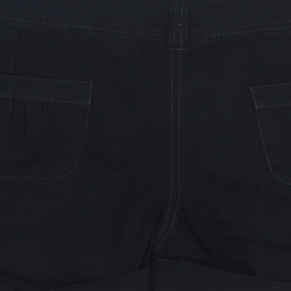 F&F Womens Black 100% Cotton Bermuda Shorts Size 14 Regular Zip