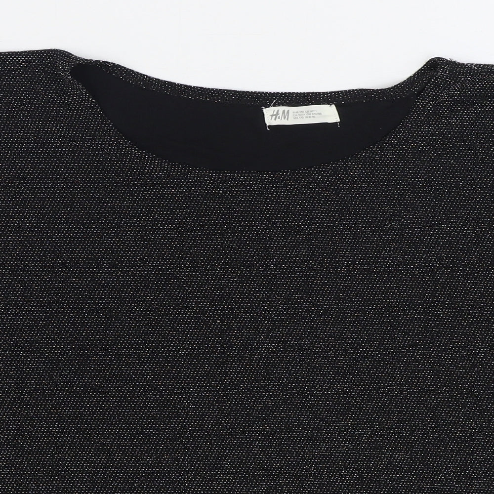 H&M Girls Black Polyamide Basic Blouse Size 14-15 Years Boat Neck Pullover