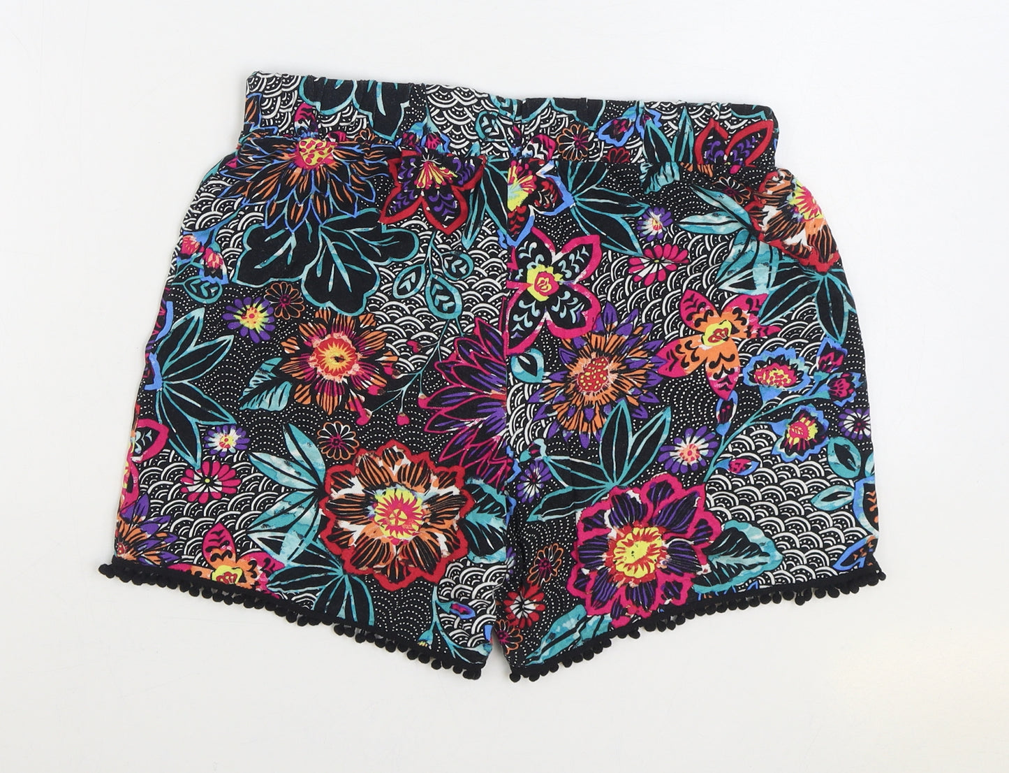 TU Womens Multicoloured Floral Viscose Hot Pants Shorts Size 10 Regular Drawstring