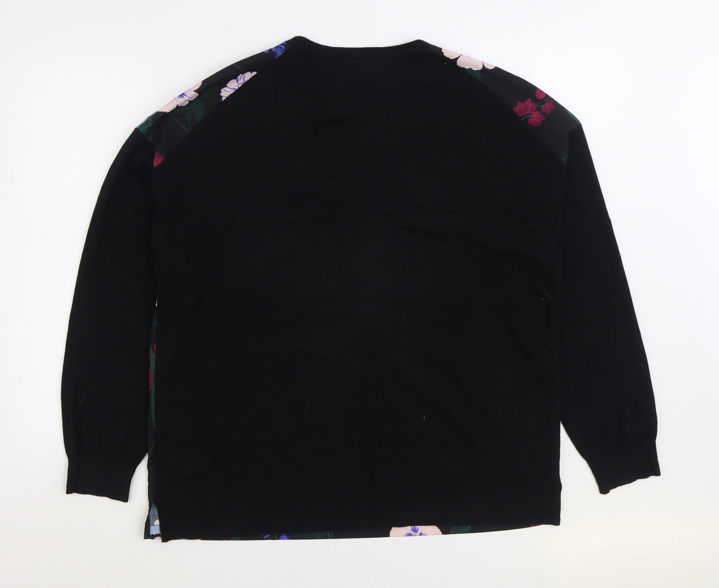 The Collection Womens Black Round Neck Floral Polyester Pullover Jumper Size 16