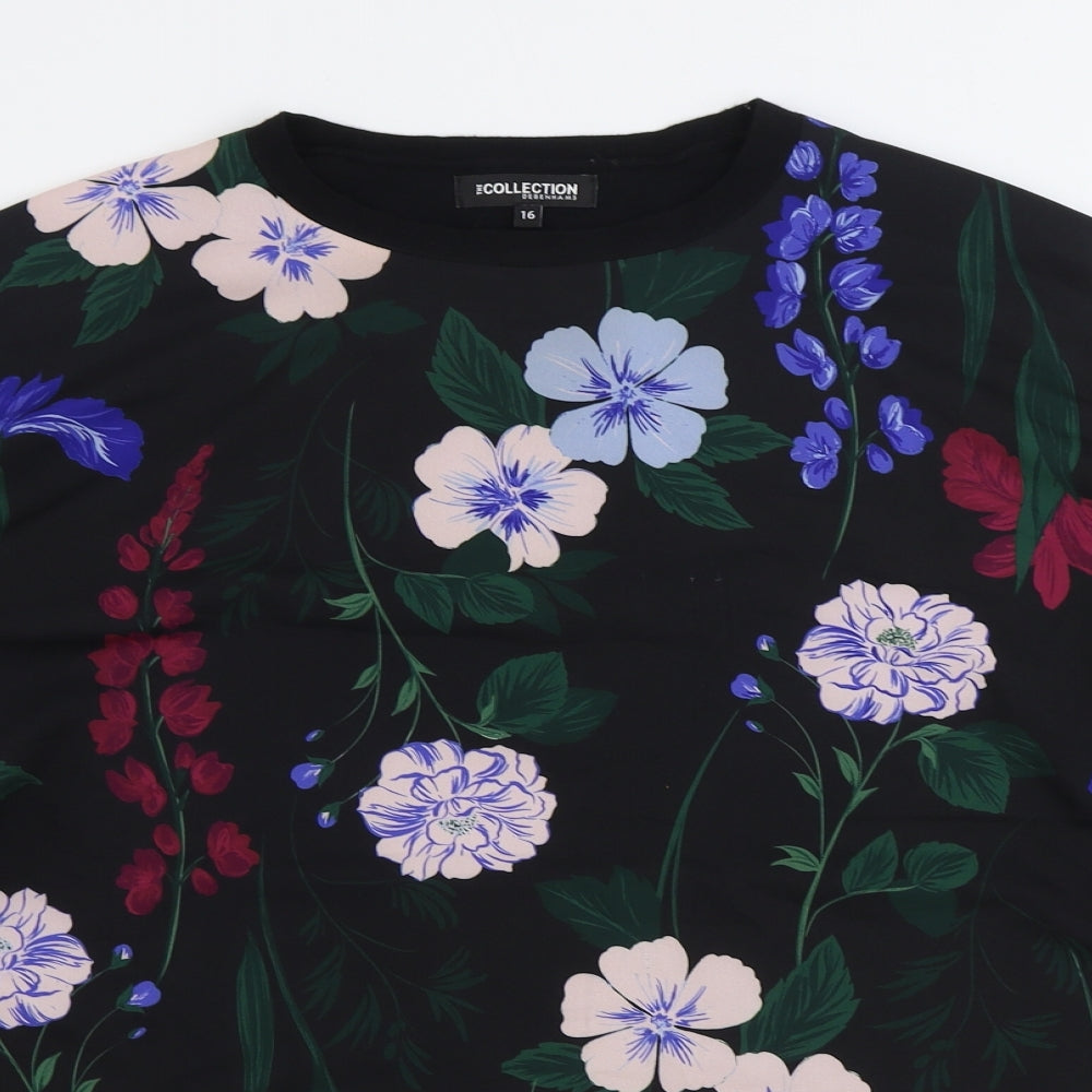 The Collection Womens Black Round Neck Floral Polyester Pullover Jumper Size 16