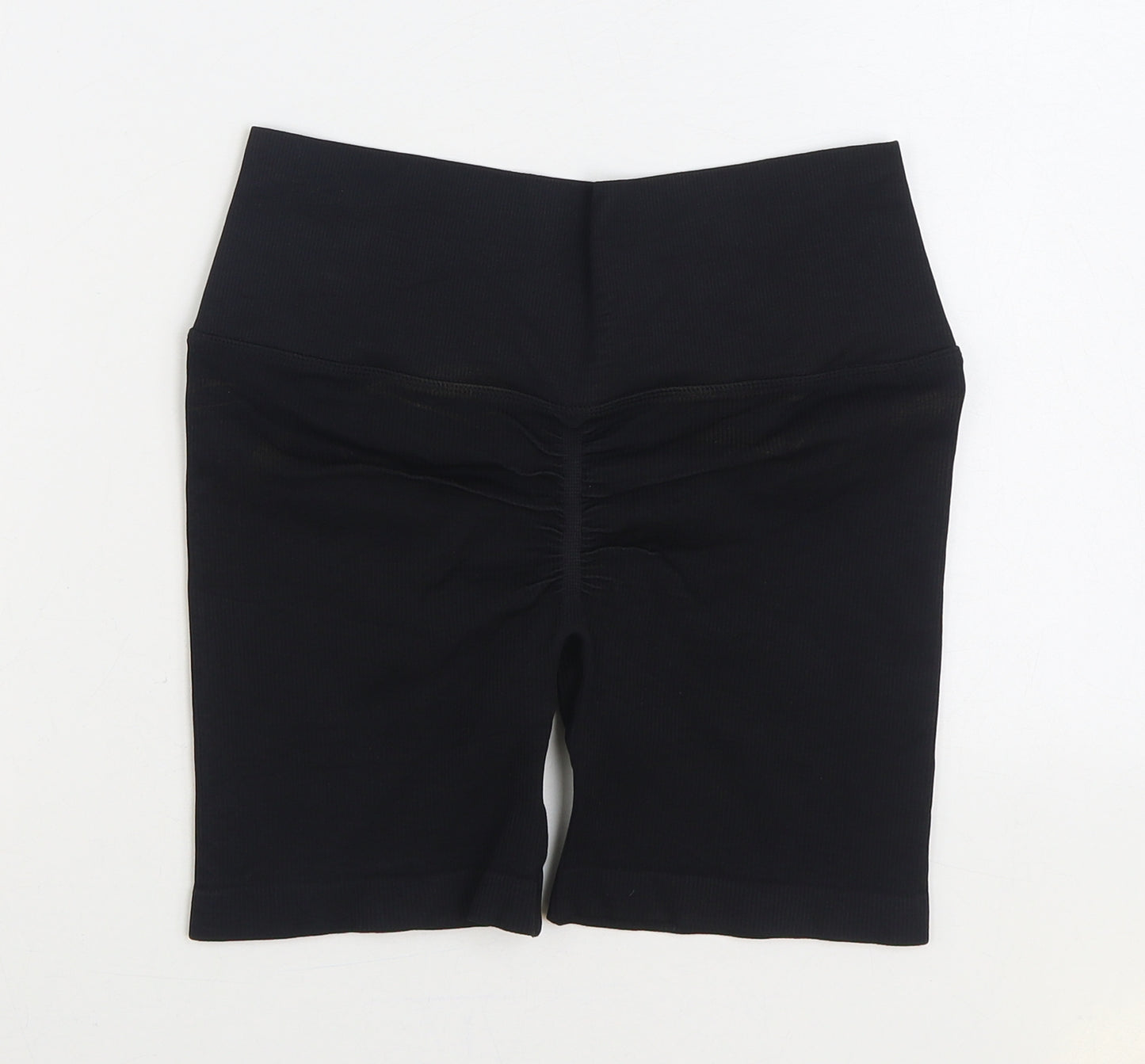 Preworn Womens Black Polyester Biker Shorts Size M L6 in Regular Pull On - Ruched back