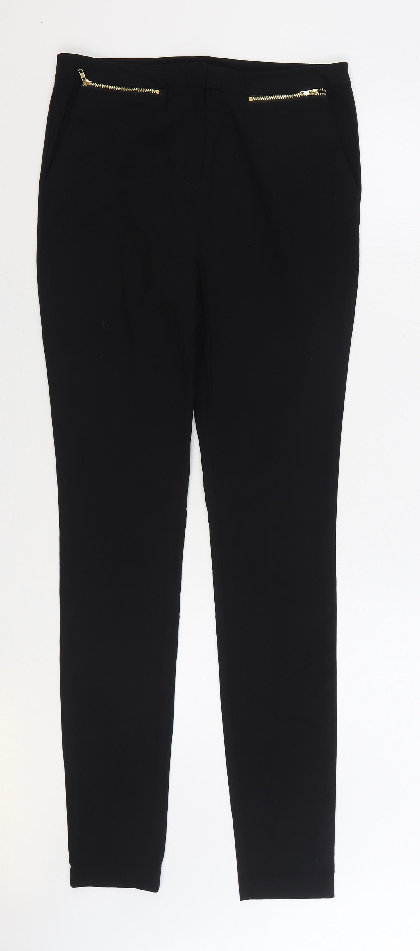New Look Womens Black Polyester Trousers Size 12 L31 in Regular Zip