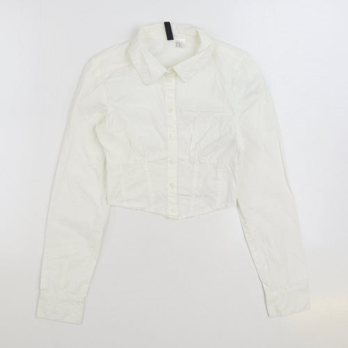 Divided by H&M Womens White 100% Cotton Cropped Button-Up Size 2XS Collared